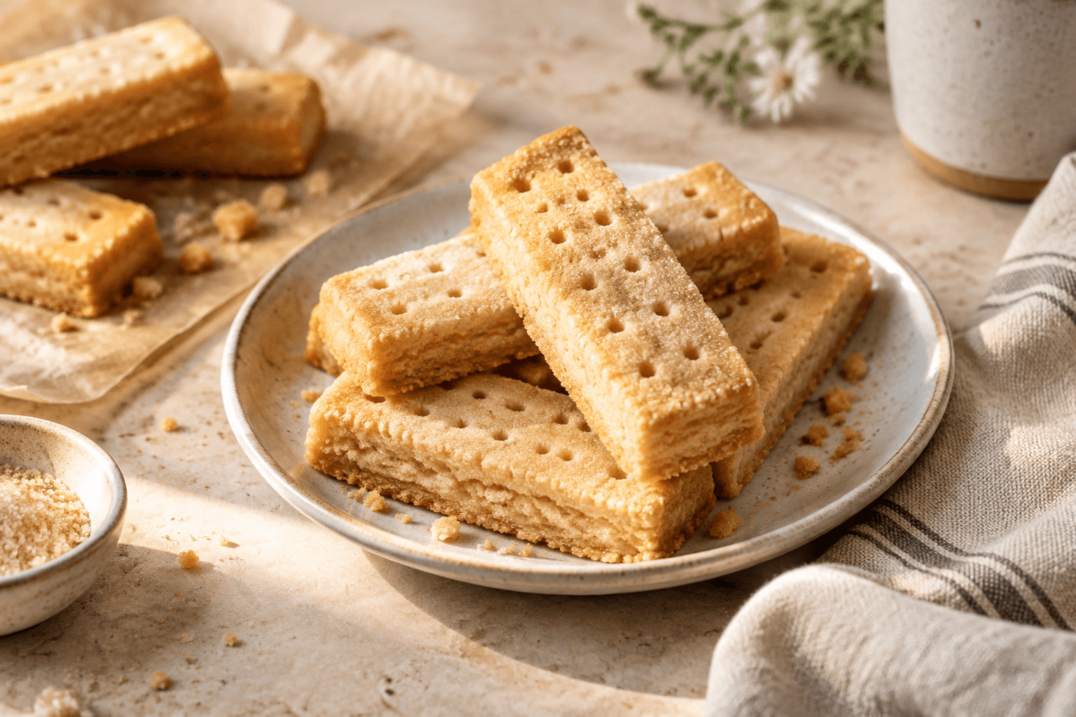 Traditional shortbread fingers with delicate fork marks