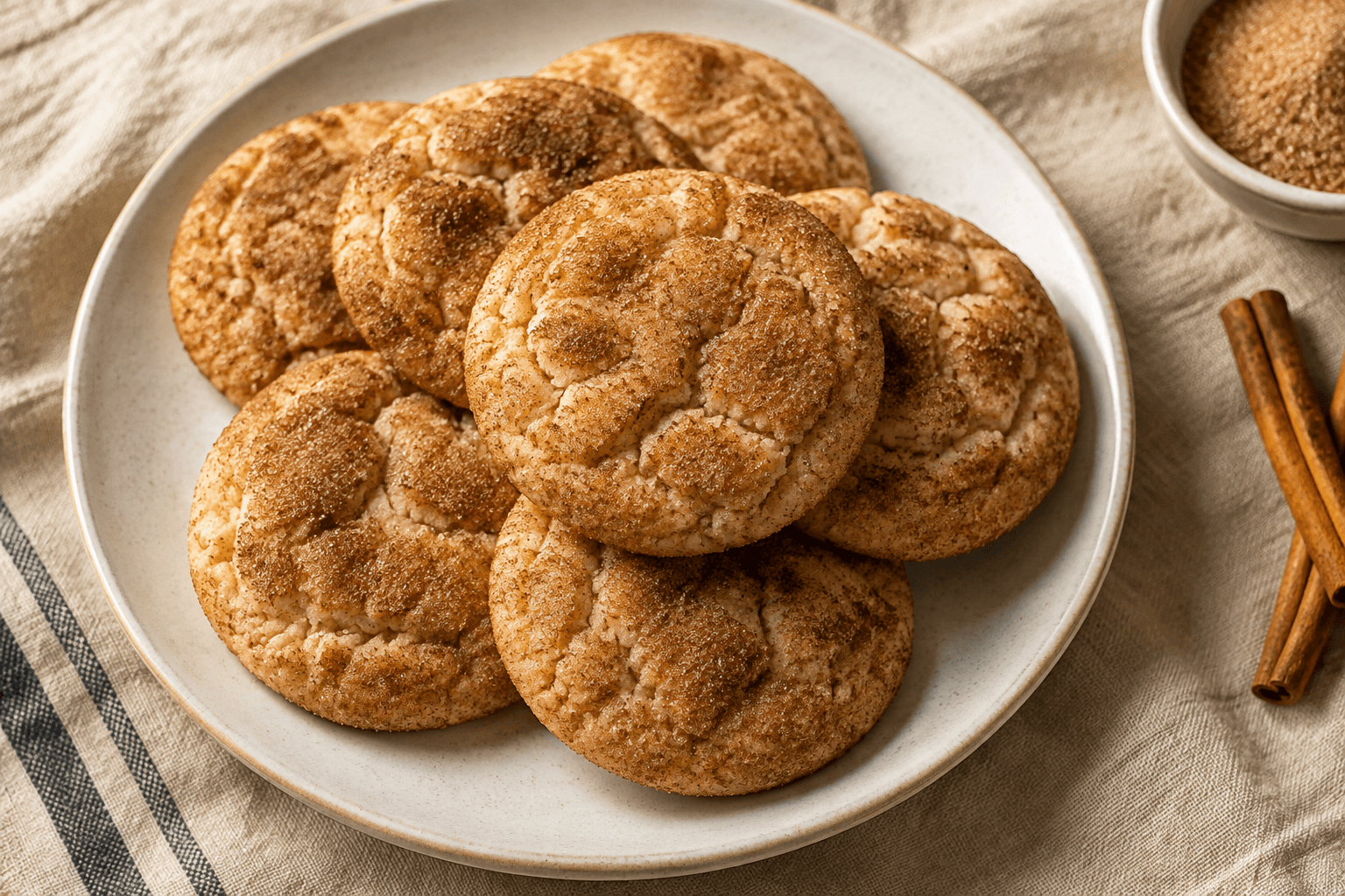 Cinnamon-sugar cookies on a ceramic plate